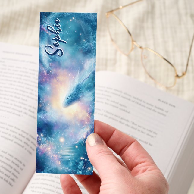 Cosmic Ice Dragon Galaxy Mystical Personalized Bookmarks (Hand)