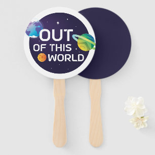 Cosmic Illustration Out of this World Outer Space Hand Fan