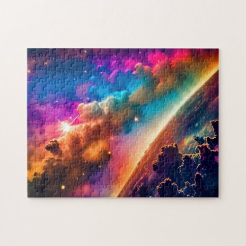 Cosmic Indigo Cloudy Galactic Outer Space Scene Jigsaw Puzzle