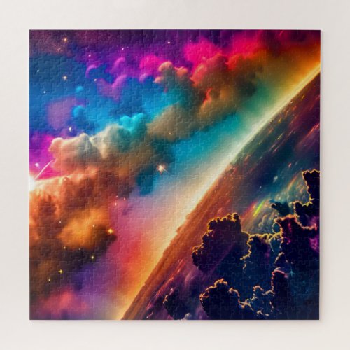 Cosmic Indigo Colorful Celestial Space Landscape Jigsaw Puzzle