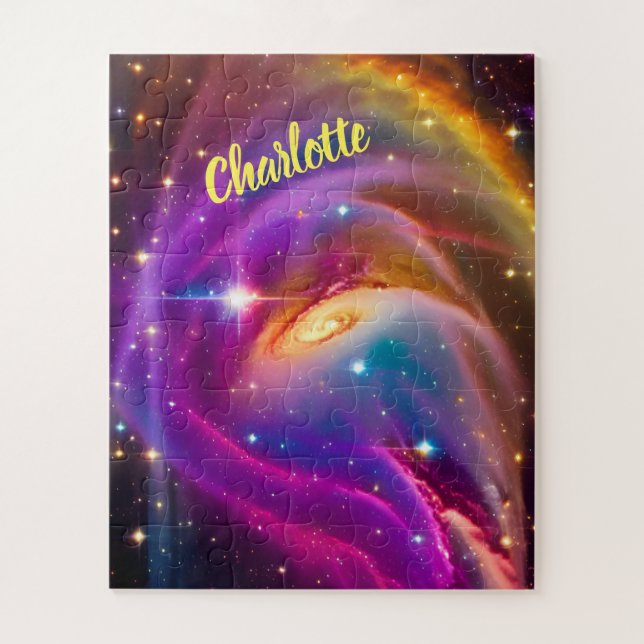 Cosmic Indigo Galaxy Purple Dancing Space Universe Jigsaw Puzzle (Vertical)