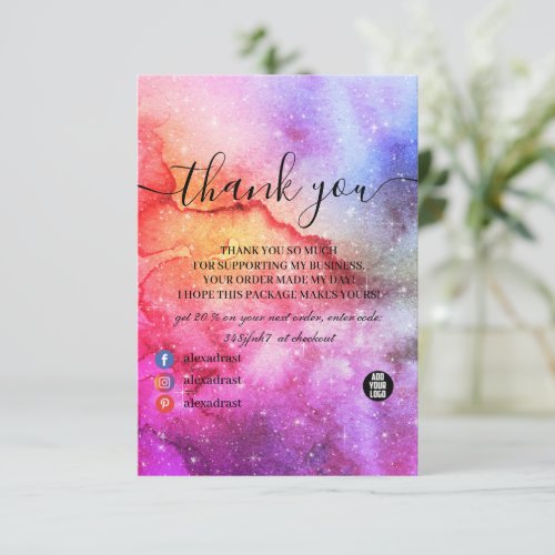 Cosmic Ink Turquoise Blue Pink Galaxy Nebula Thank You Card