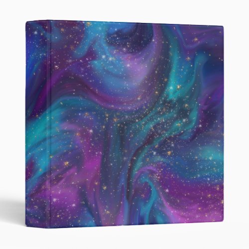 Cosmic Ink  Turquoise Blue Purple Galaxy Nebula 3 Ring Binder