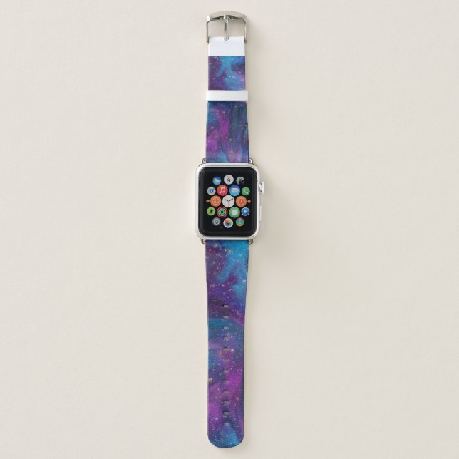 Cosmic Ink | Turquoise Blue Purple Galaxy Nebula Apple Watch Band (Front)