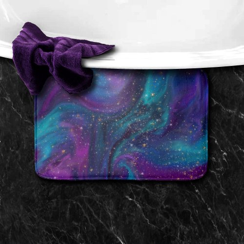 Cosmic Ink  Turquoise Blue Purple Galaxy Nebula Bath Mat