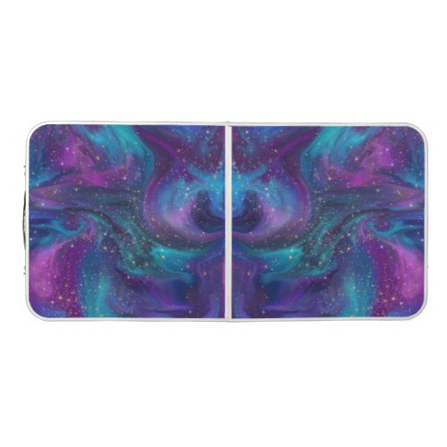 Cosmic Ink  Turquoise Blue Purple Galaxy Nebula Beer Pong Table