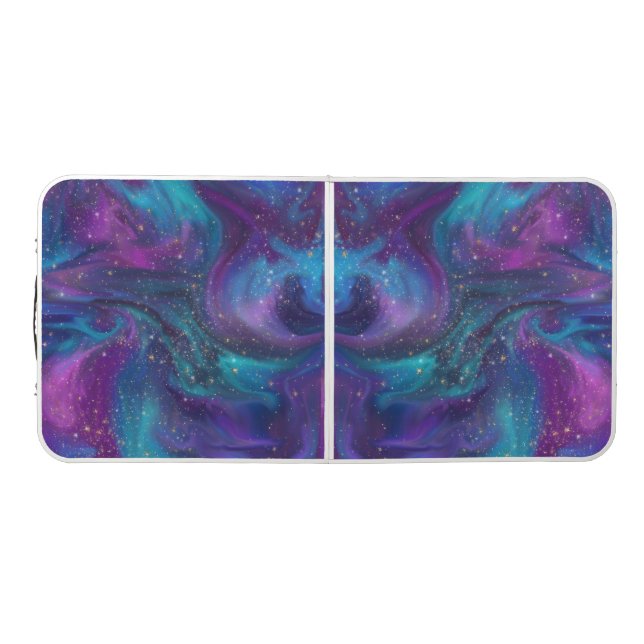 Cosmic Ink | Turquoise Blue Purple Galaxy Nebula Beer Pong Table (Top)