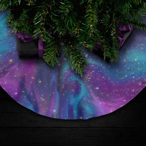 Cosmic Ink  Turquoise Blue Purple Galaxy Nebula Brushed Polyester Tree Skirt