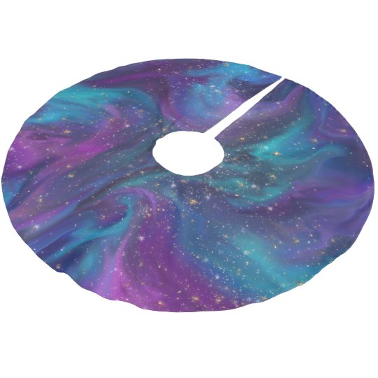 Purple Tree Skirt Cosmic Ink Turquoise Blue Purple Galaxy Nebula Brushed Polyester Tree Skirt Zazzle Com