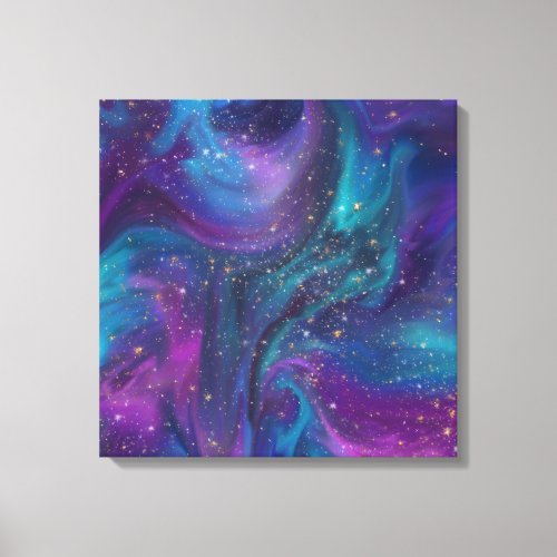 Cosmic Ink  Turquoise Blue Purple Galaxy Nebula Canvas Print