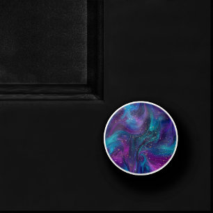 Cosmic Ink Turquoise Blue Purple Galaxy Nebula Ceramic Knob