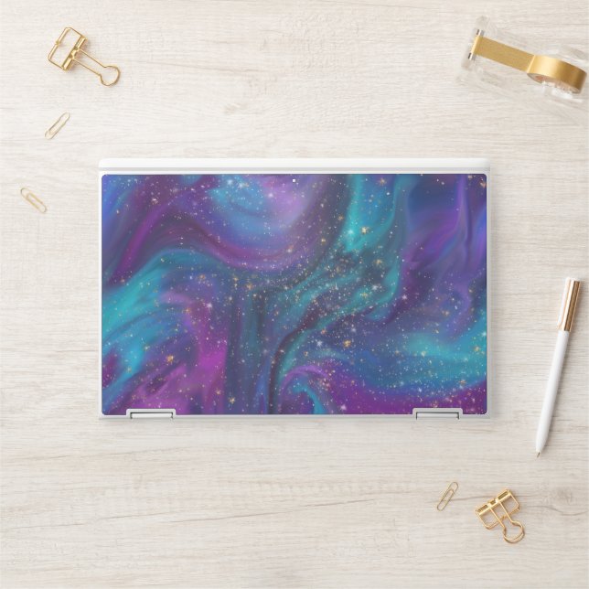 Cosmic Ink | Turquoise Blue Purple Galaxy Nebula HP Laptop Skin (Desk)