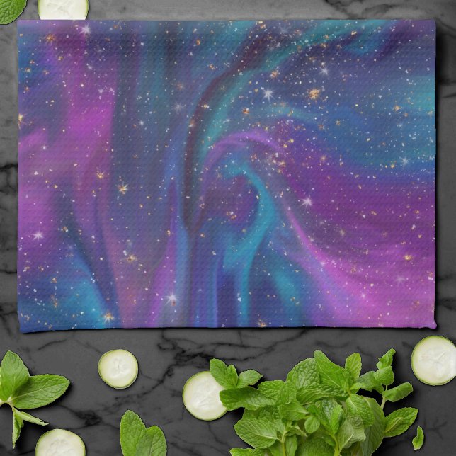 Cosmic Ink | Turquoise Blue Purple Galaxy Nebula Kitchen Towel (Creator Uploaded)