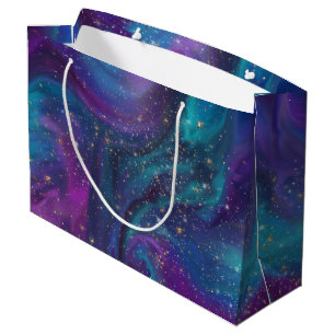 Cosmic Ink   Turquoise Blue Purple Galaxy Nebula Large Gift Bag