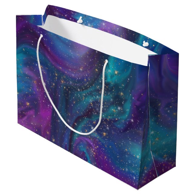 Cosmic Ink | Turquoise Blue Purple Galaxy Nebula Large Gift Bag (Back Angled)