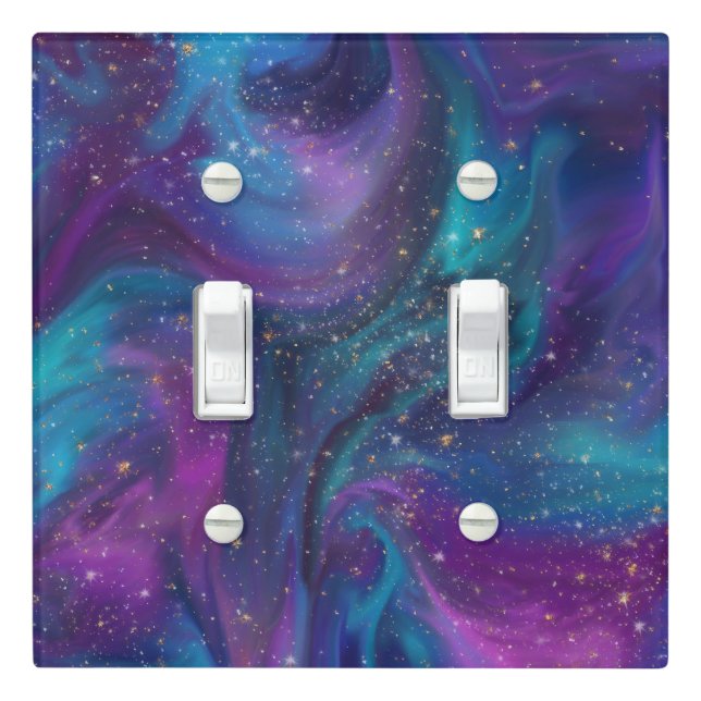 Cosmic Ink | Turquoise Blue Purple Galaxy Nebula Light Switch Cover (In Situ)