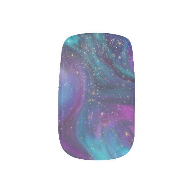 Cosmic Ink | Turquoise Blue Purple Galaxy Nebula Minx Nail Art (Right Thumb)