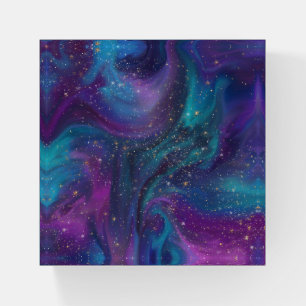 Cosmic Ink Turquoise Blue Purple Galaxy Nebula Paperweight