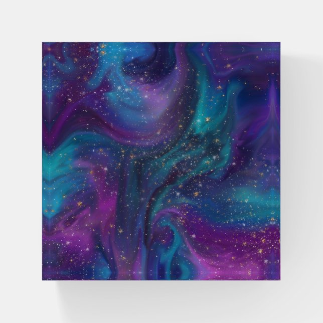 Cosmic Ink | Turquoise Blue Purple Galaxy Nebula Paperweight (Front)