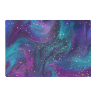 Cosmic Ink | Turquoise Blue Purple Galaxy Nebula Placemat