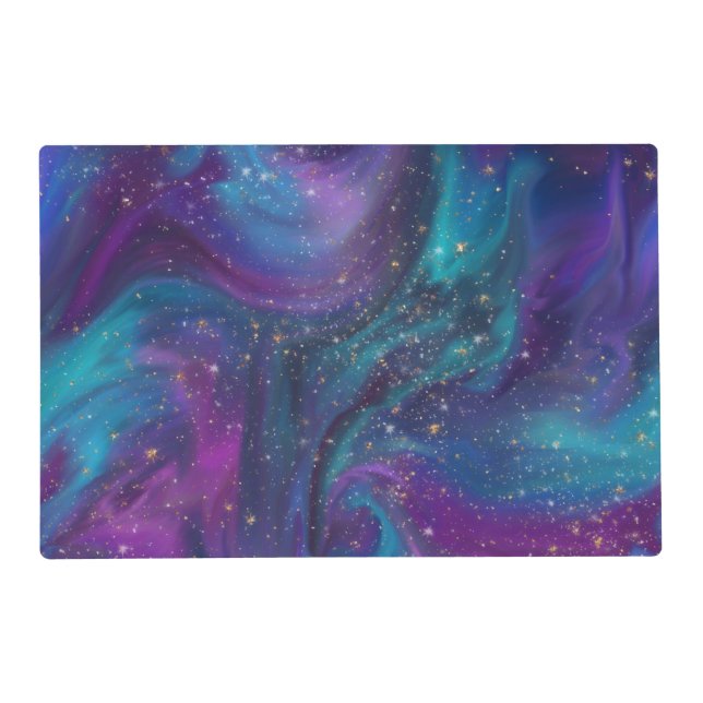 Cosmic Ink | Turquoise Blue Purple Galaxy Nebula Placemat (Front)