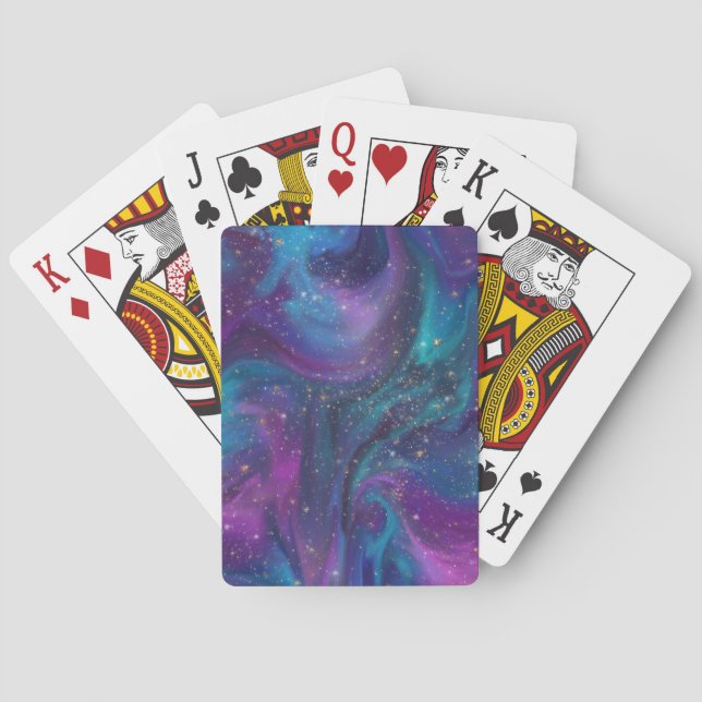 Cosmic Ink | Turquoise Blue Purple Galaxy Nebula Poker Cards (Back)