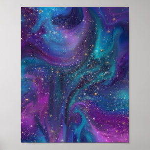 Cosmic Ink Turquoise Blue Purple Galaxy Nebula Poster