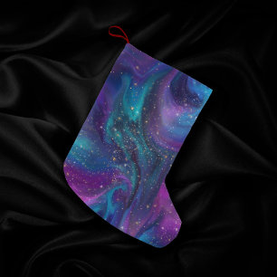 Cosmic Ink Turquoise Blue Purple Galaxy Nebula Small Christmas Stocking