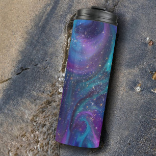 Cosmic Ink Turquoise Blue Purple Galaxy Nebula Thermal Tumbler