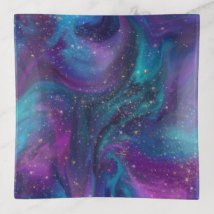 Cosmic Ink   Turquoise Blue Purple Galaxy Nebula Trinket Tray