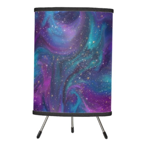 Cosmic Ink  Turquoise Blue Purple Galaxy Nebula Tripod Lamp