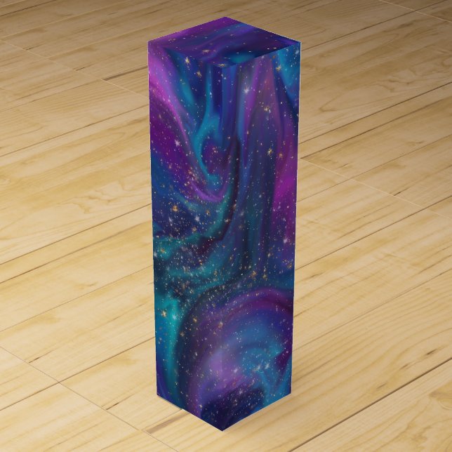 Cosmic Ink | Turquoise Blue Purple Galaxy Nebula Wine Box (Front)