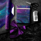 Cosmic Ink | Turquoise Blue Purple Galaxy Nebula Wrapping Paper
