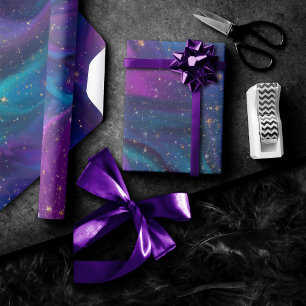 Cosmic Ink Turquoise Blue Purple Galaxy Nebula Wrapping Paper