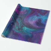 Cosmic Ink | Turquoise Blue Purple Galaxy Nebula Wrapping Paper (Unrolled)