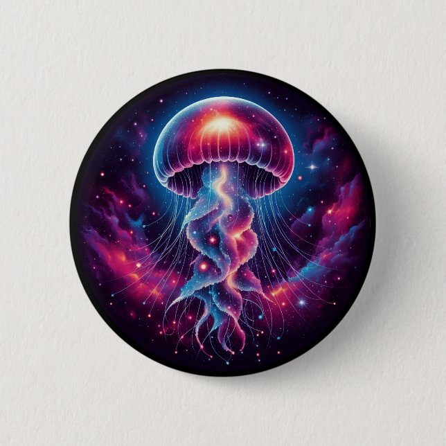Cosmic Jellyfish Artwork Galaxy Button (Front)