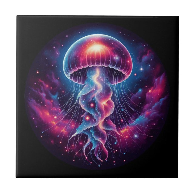 Cosmic Jellyfish Artwork Galaxy Ceramic Tile (Front)