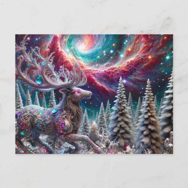 Cosmic Jeweled Reindeer Postcard (Front)