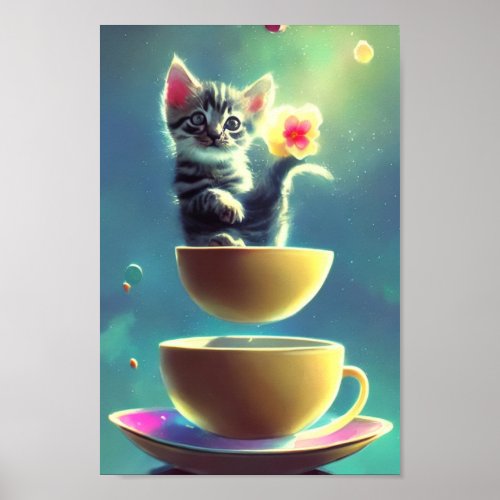 Cosmic Kitten In A Teacup 10 _ Art Print Poster