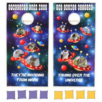 Cosmic Kittens in Alien Spaceship UFO Sci-fi Scene Cornhole Set