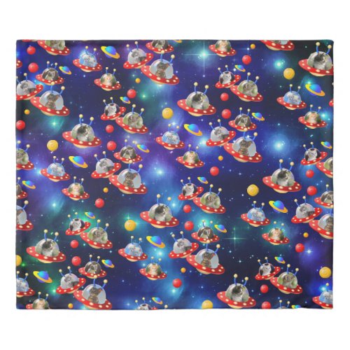 Cosmic Kittens in Alien Spaceship UFO Sci_fi Scene Duvet Cover