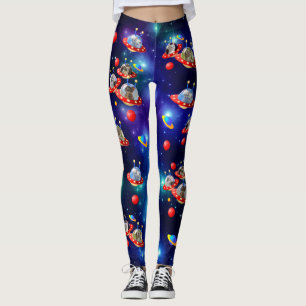 Cosmic Kittens in Alien Spaceship UFO Sci-fi Scene Leggings