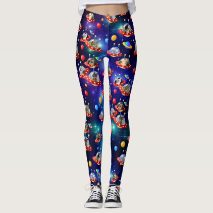 Cosmic Kittens in Alien Spaceship UFO Sci-fi Scene Leggings