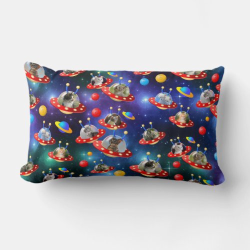 Cosmic Kittens in Alien Spaceship UFO Sci_fi Scene Lumbar Pillow