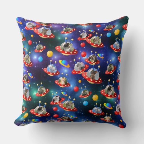 Cosmic Kittens in Alien Spaceship UFO Sci_fi Scene Throw Pillow