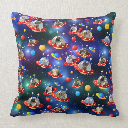 Cosmic Kittens in Alien Spaceship UFO Sci-fi Scene Throw Pillow