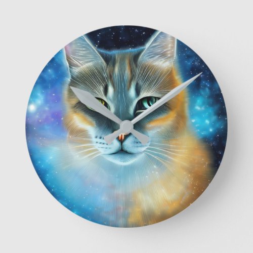 Cosmic Kitty Round Clock