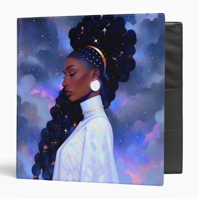 Cosmic Lady African American Fantasy Art 3 Ring Binder (Front/Inside)