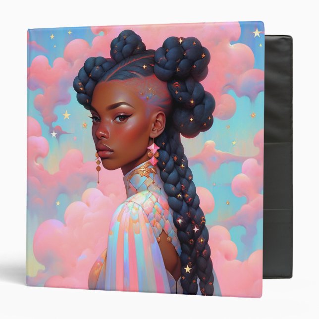 Cosmic Lady African American Fantasy Art 3 Ring Binder (Front/Inside)