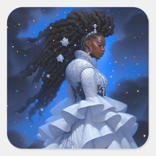 Cosmic Lady African American Fantasy Art Square Sticker